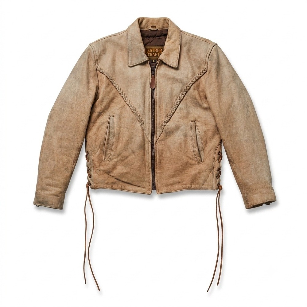 UNIK Genuine Leather Jacket Size S Tan Braided‎ Motorcycle Biker Side Lace Lined